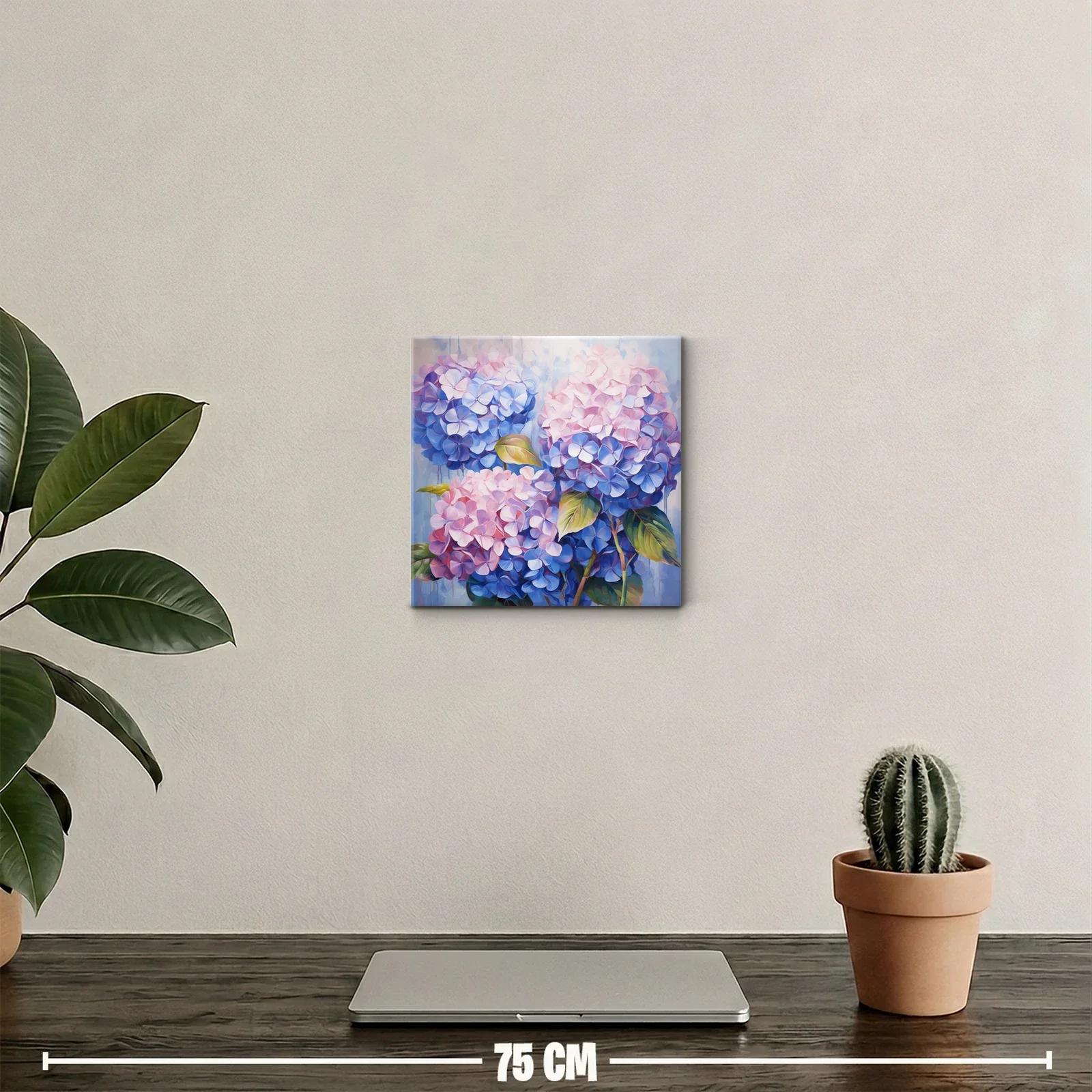 Cuadro decorativo con flores hortensias en tonos pastel — miniatura 2