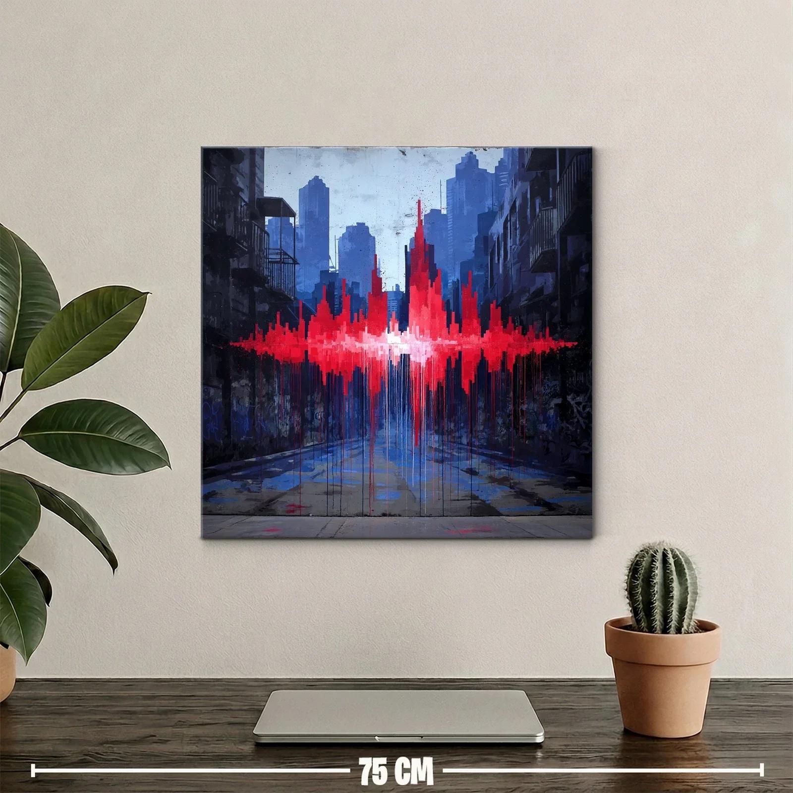 Impacto urbano con vibrante pulso rojo en paisaje gris — miniatura 2