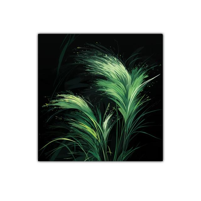 Cuadro decorativo con motivo de hierbas verdes sobre fondo oscuro