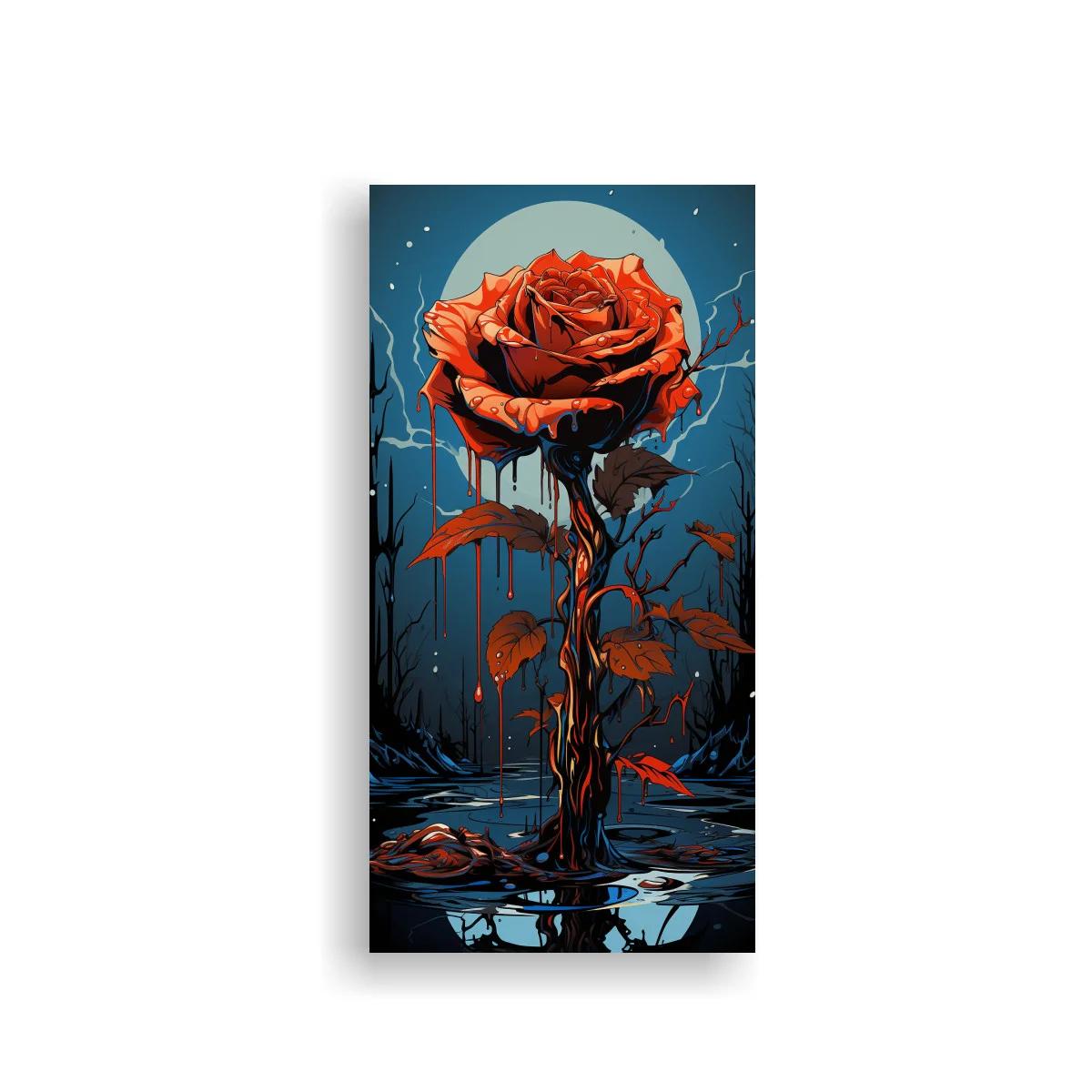 Cuadro rosa roja con luna y ramas oscuras