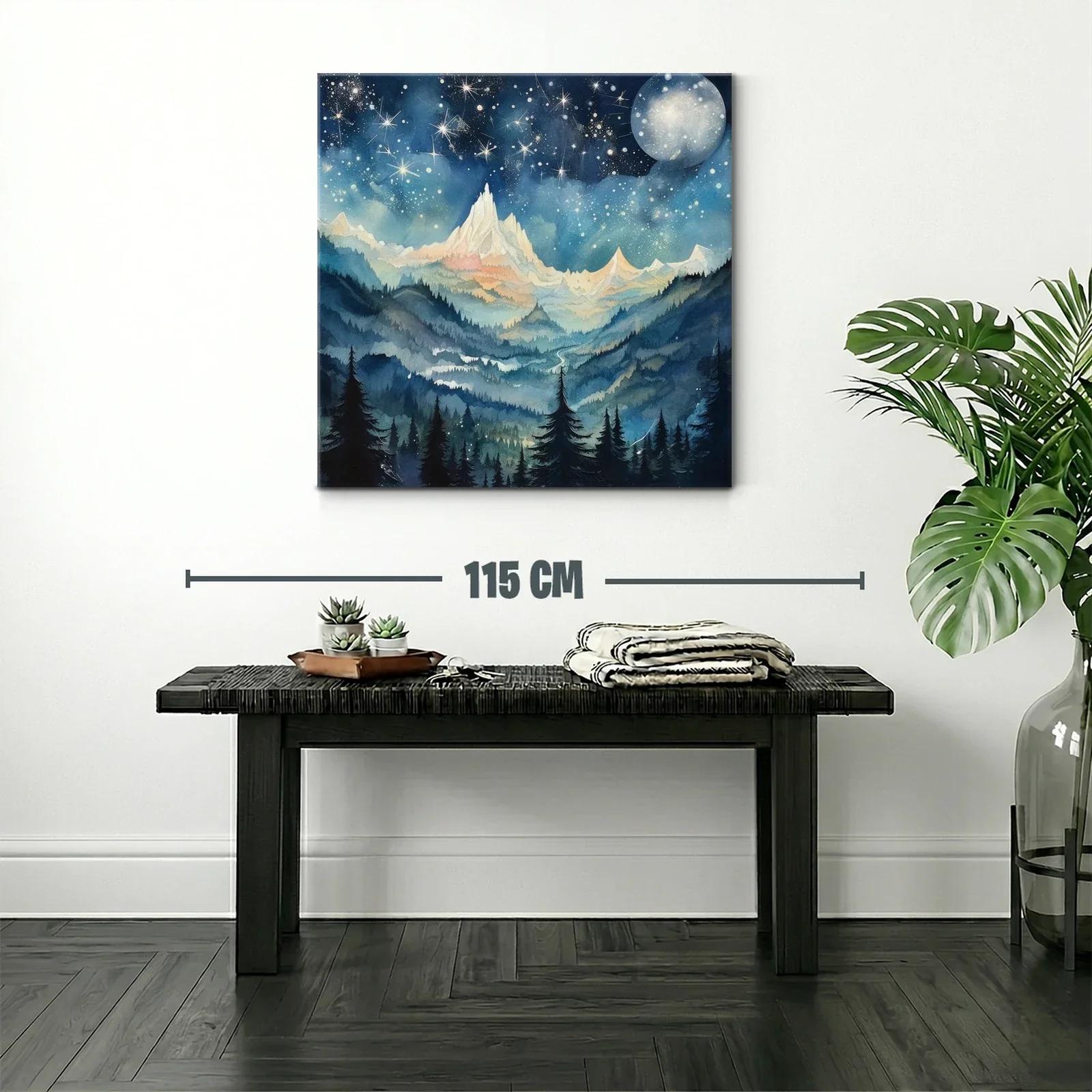 Paisaje nocturno con montañas y cielo estrellado brillante — miniatura 2