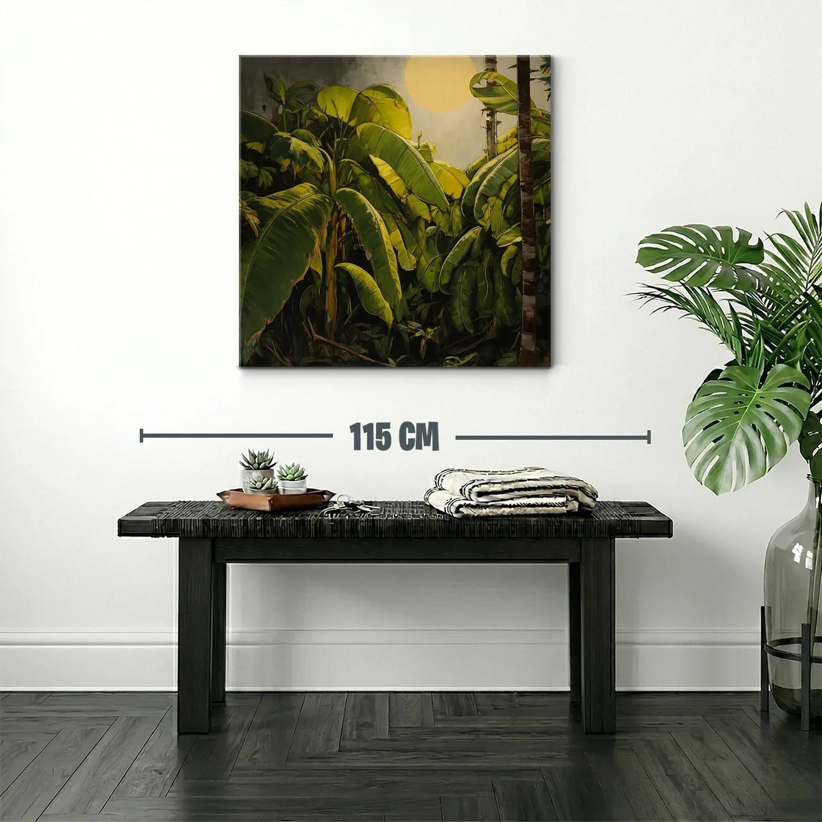 Cuadro tropical con hojas de plátano y sol radiante — miniatura 2