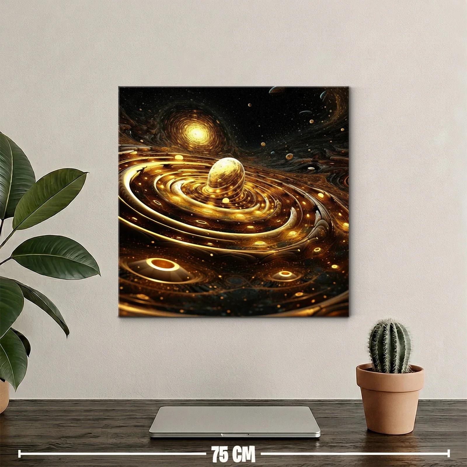 Cuadro abstracto con espirales doradas y estrellas — miniatura 2