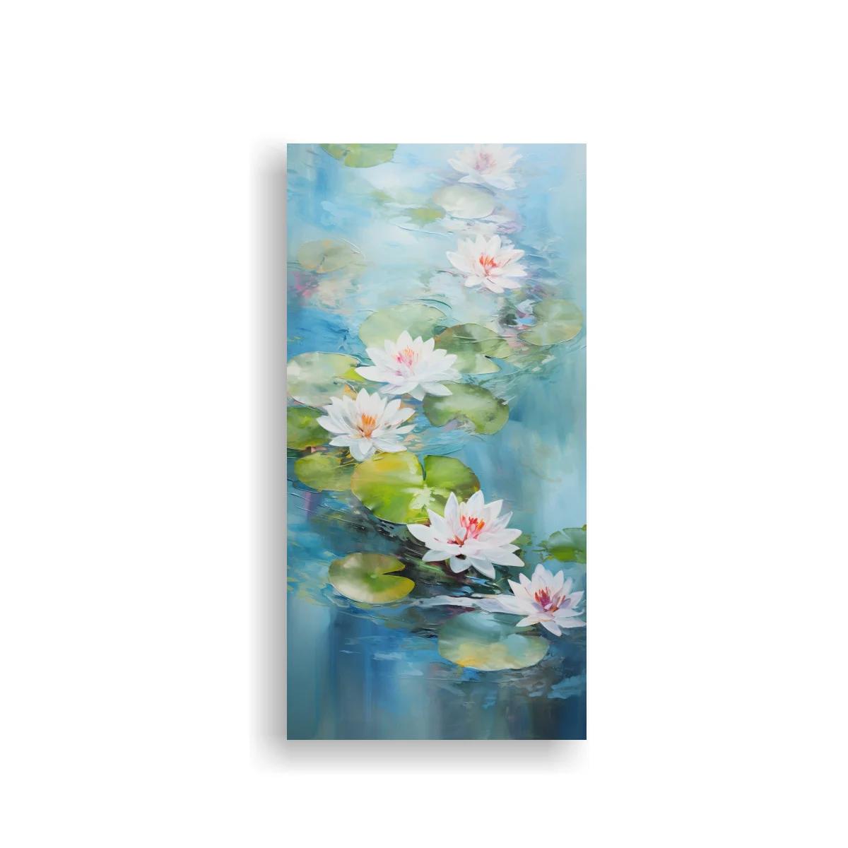 Cuadro nenúfares con flores blancas y rosadas sobre agua azul — imagen principal
