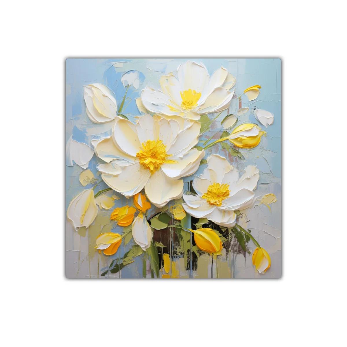 Cuadro decorativo con flores blancas y amarillas vibrantes — imagen principal