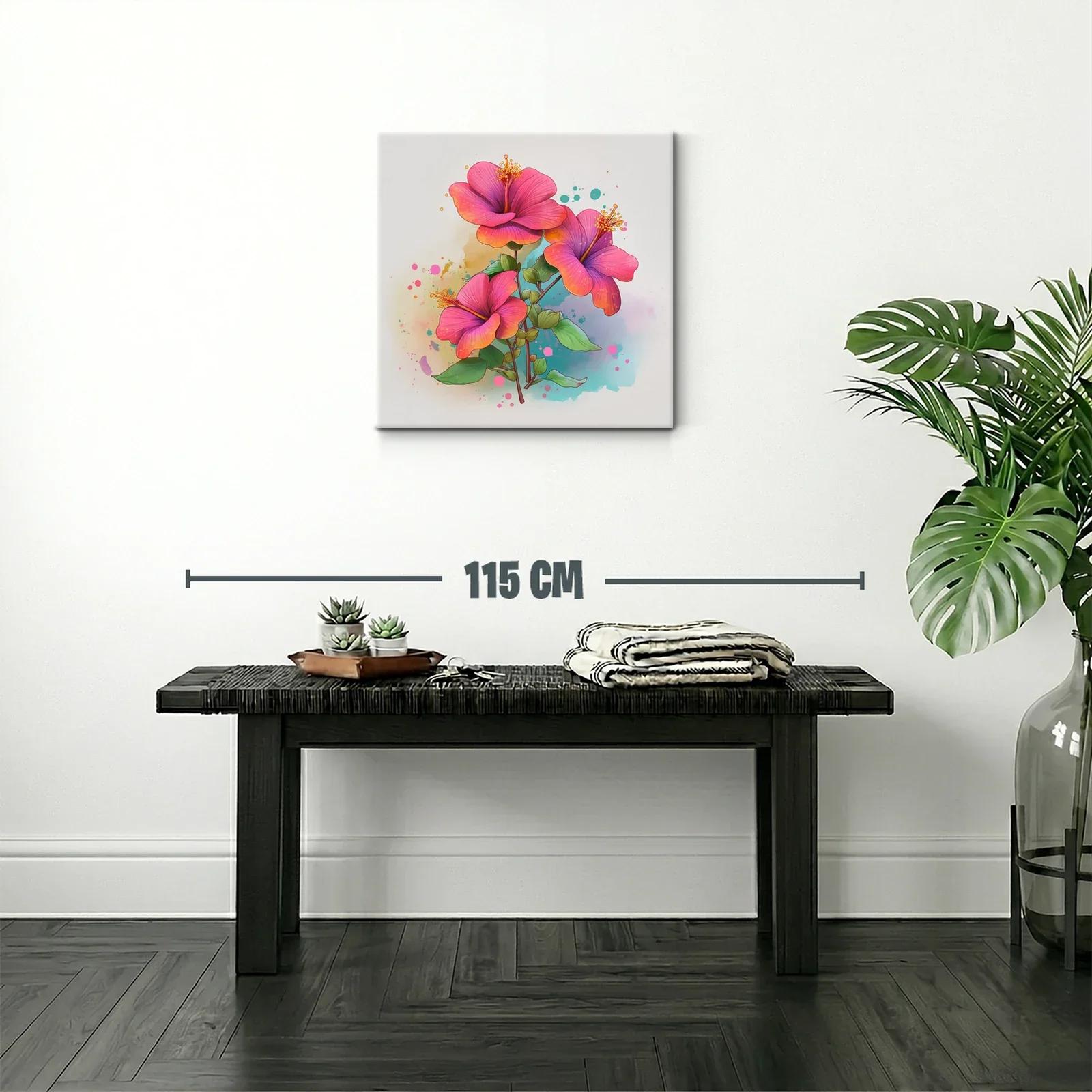Vibrante cuadro con hibiscos en tonos rosas y naranjas — miniatura 2