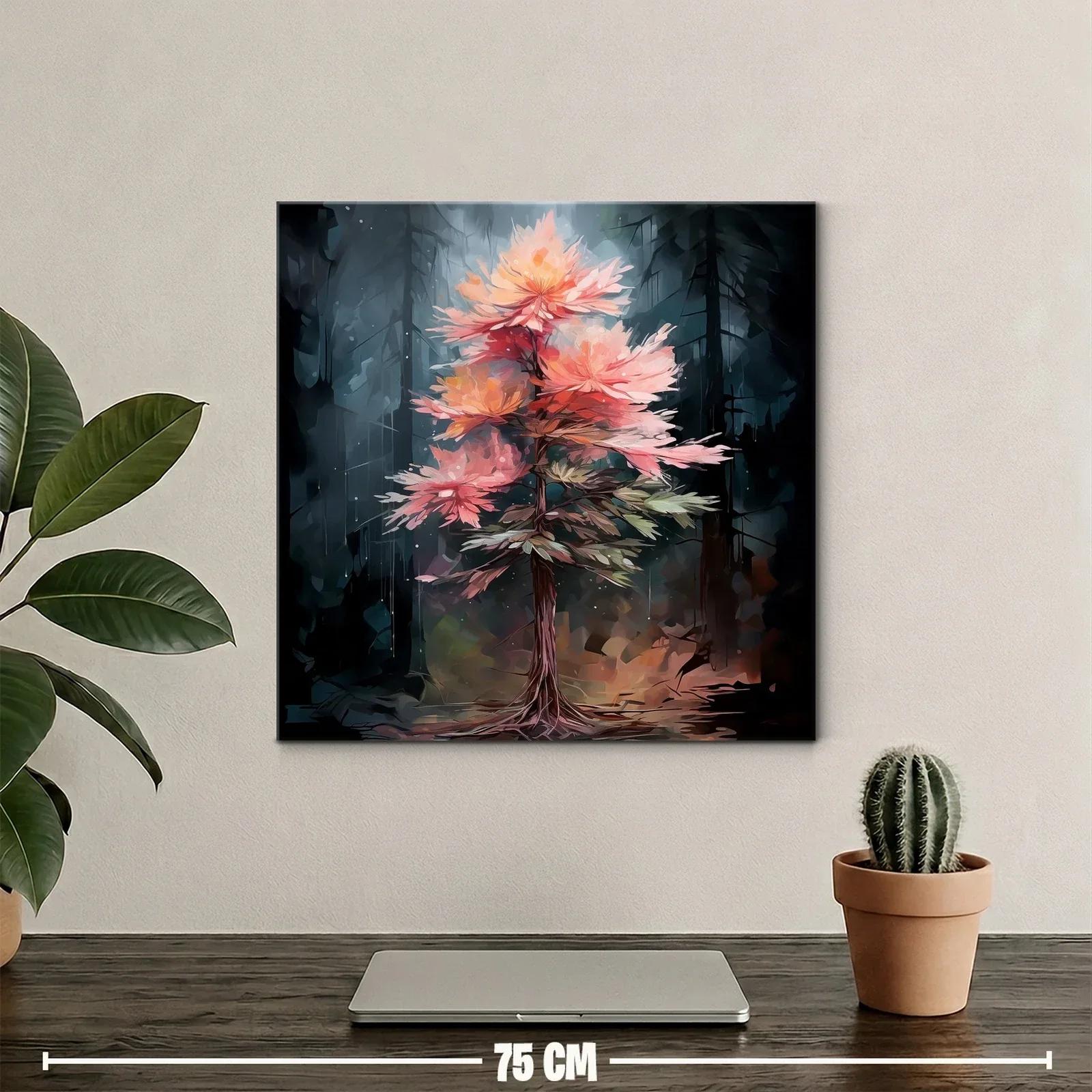 Árbol con flores en tonos cálidos sobre fondo oscuro — miniatura 2