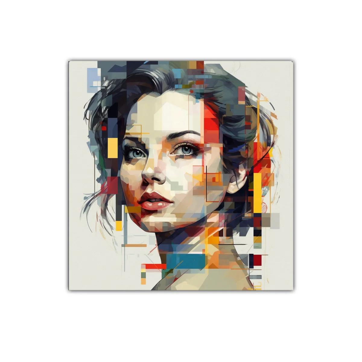 Retrato femenino abstracto con paleta vibrante y geométrica — imagen principal