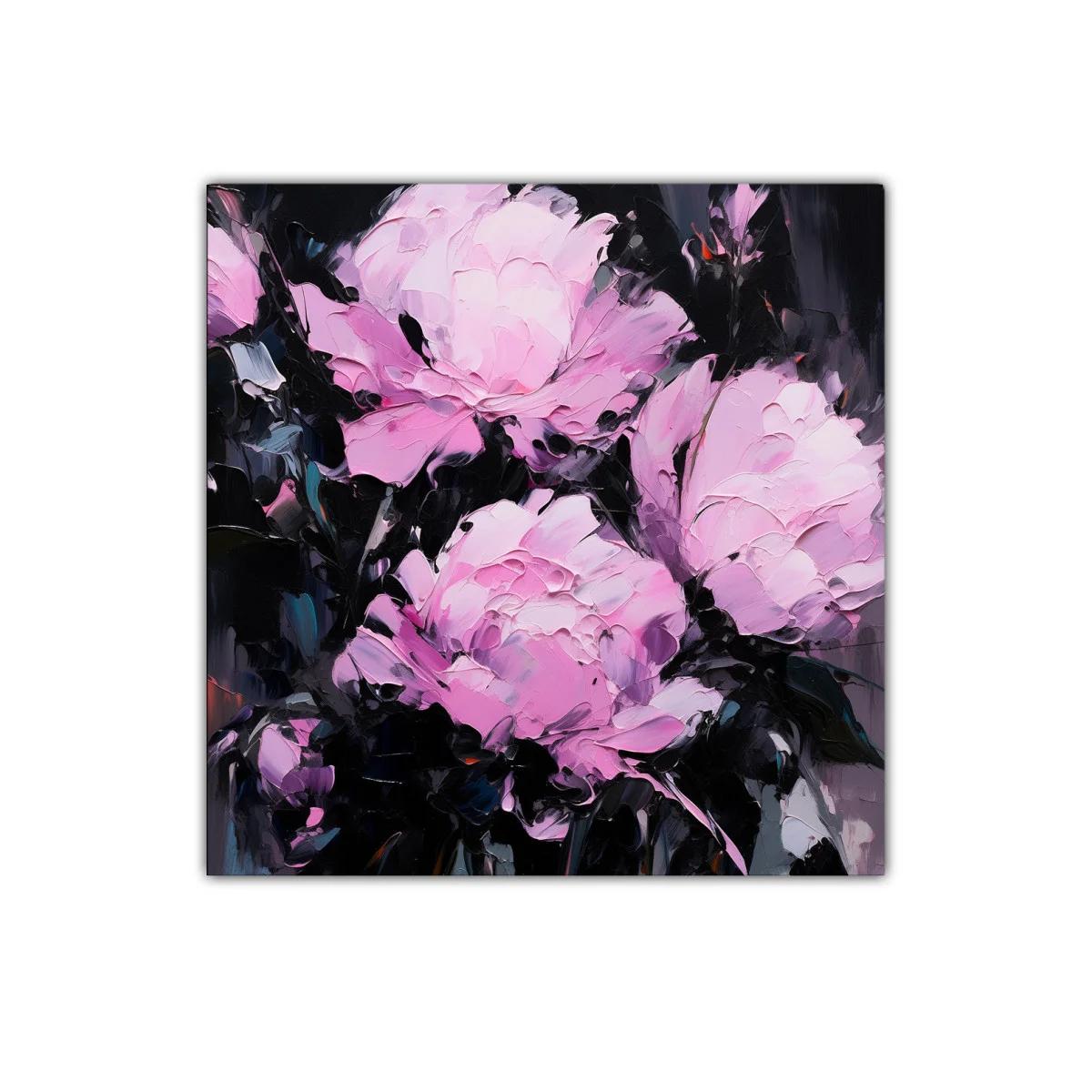 Cuadro floral con peonías en tonos rosas y fondo oscuro — imagen principal