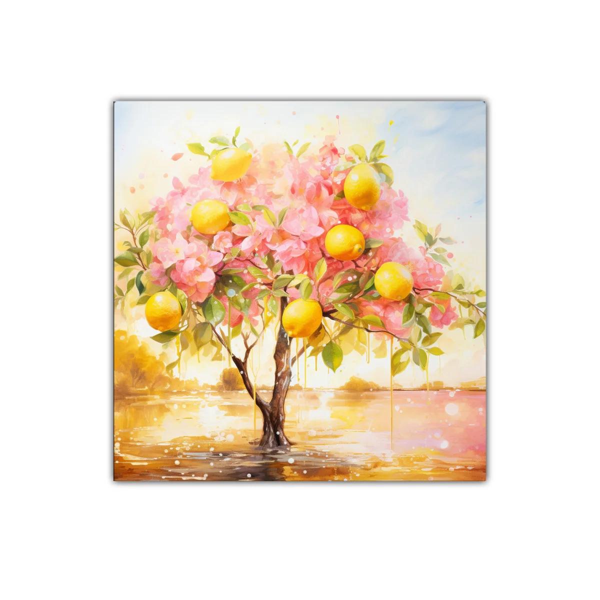 Árbol de limones con flores rosas en paisaje soleado — imagen principal