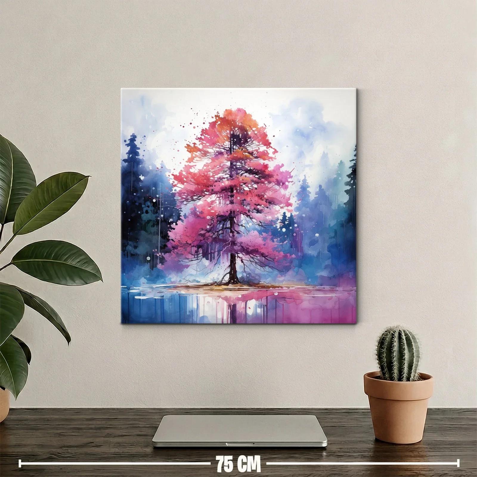 Árbol vibrante en tonos morados y rosas sobre lago tranquilo — miniatura 2