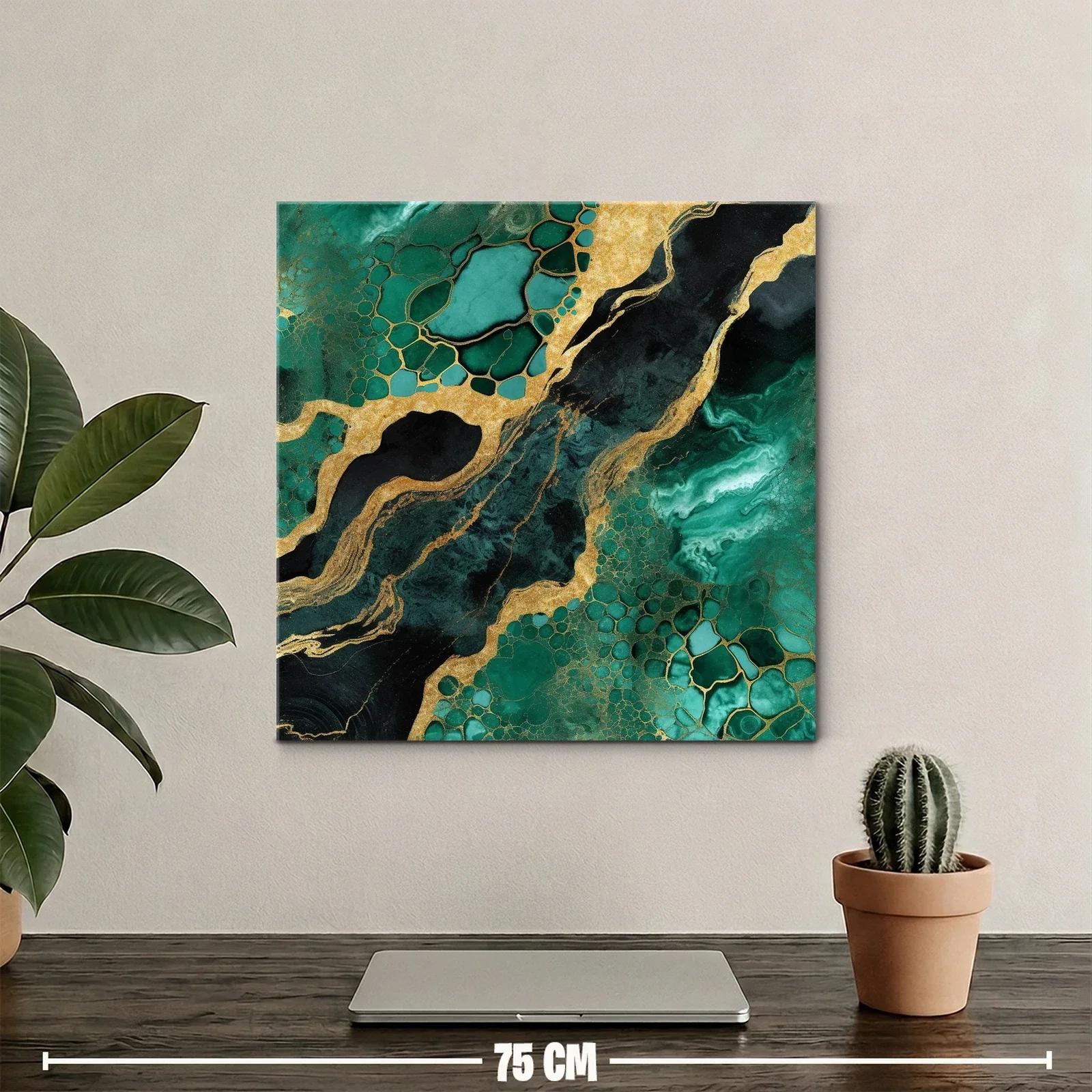 Cuadro abstracto en tonos verde esmeralda y dorado brillante — miniatura 2