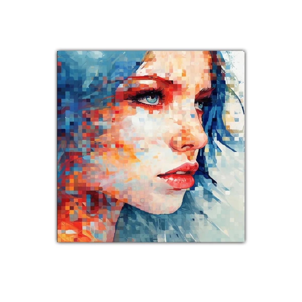 Retrato vibrante con rostro femenino en tonos fríos y cálidos — imagen principal