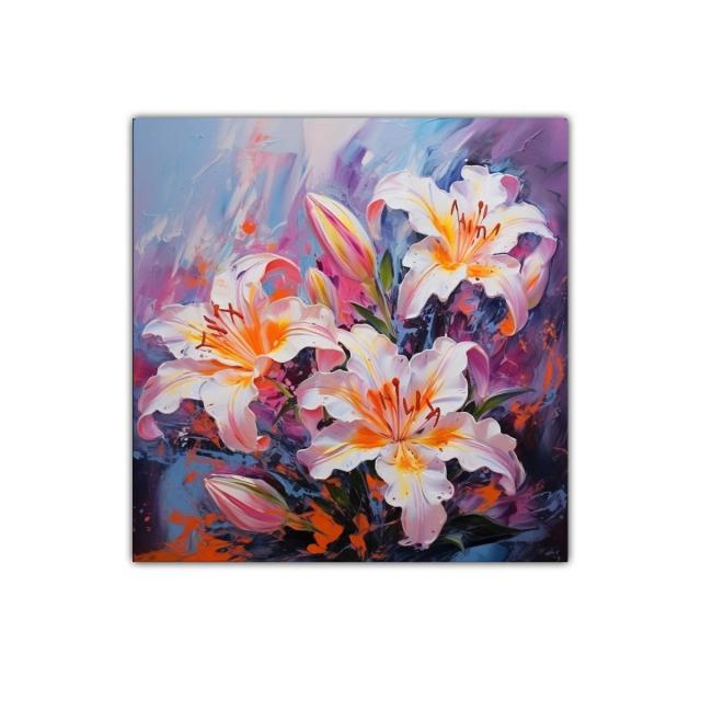 Cuadro decorativo con lirios blancos y colores vibrantes