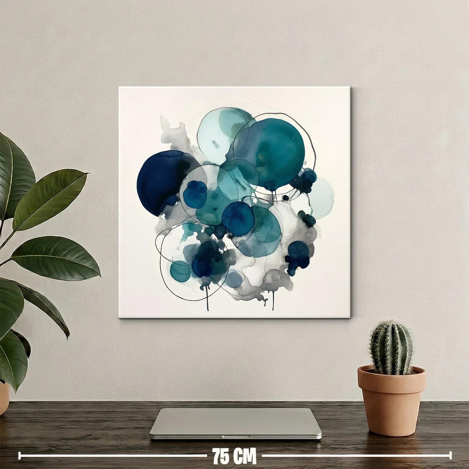 Cuadro abstracto con círculos en tonos azules y grises — miniatura 2