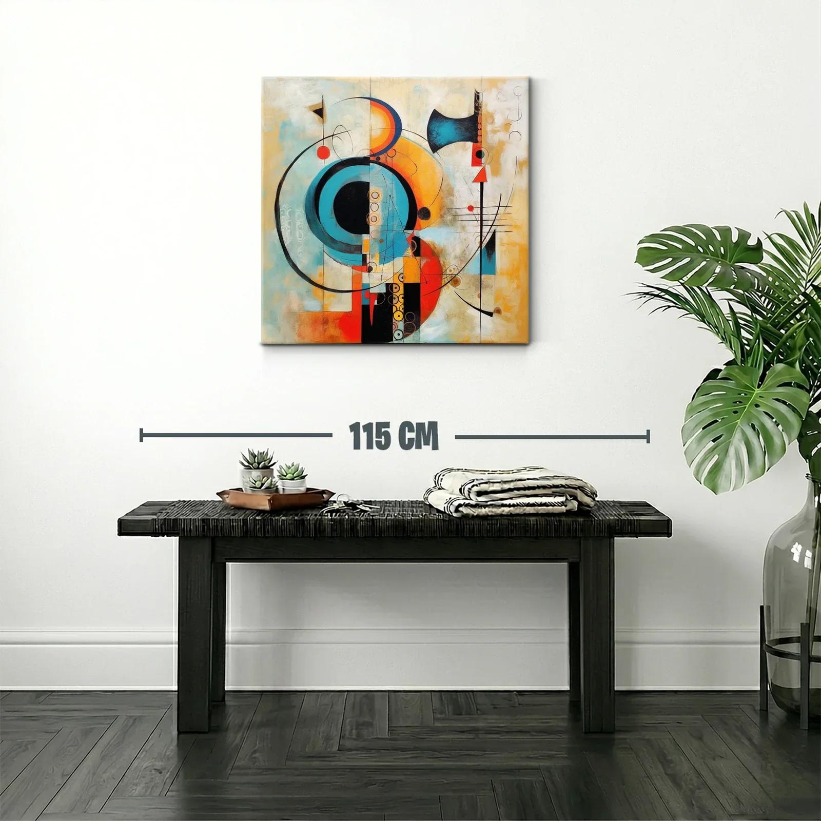 Composición abstracta con círculos y líneas en tonos cálidos y turquesa — miniatura 2