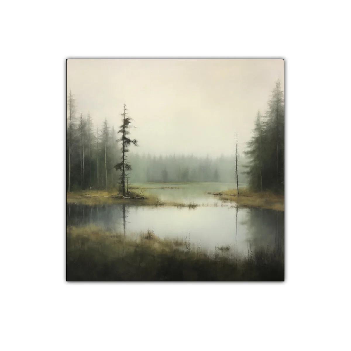 Paisaje Brumoso con Lago y Árboles Silvestres — imagen principal