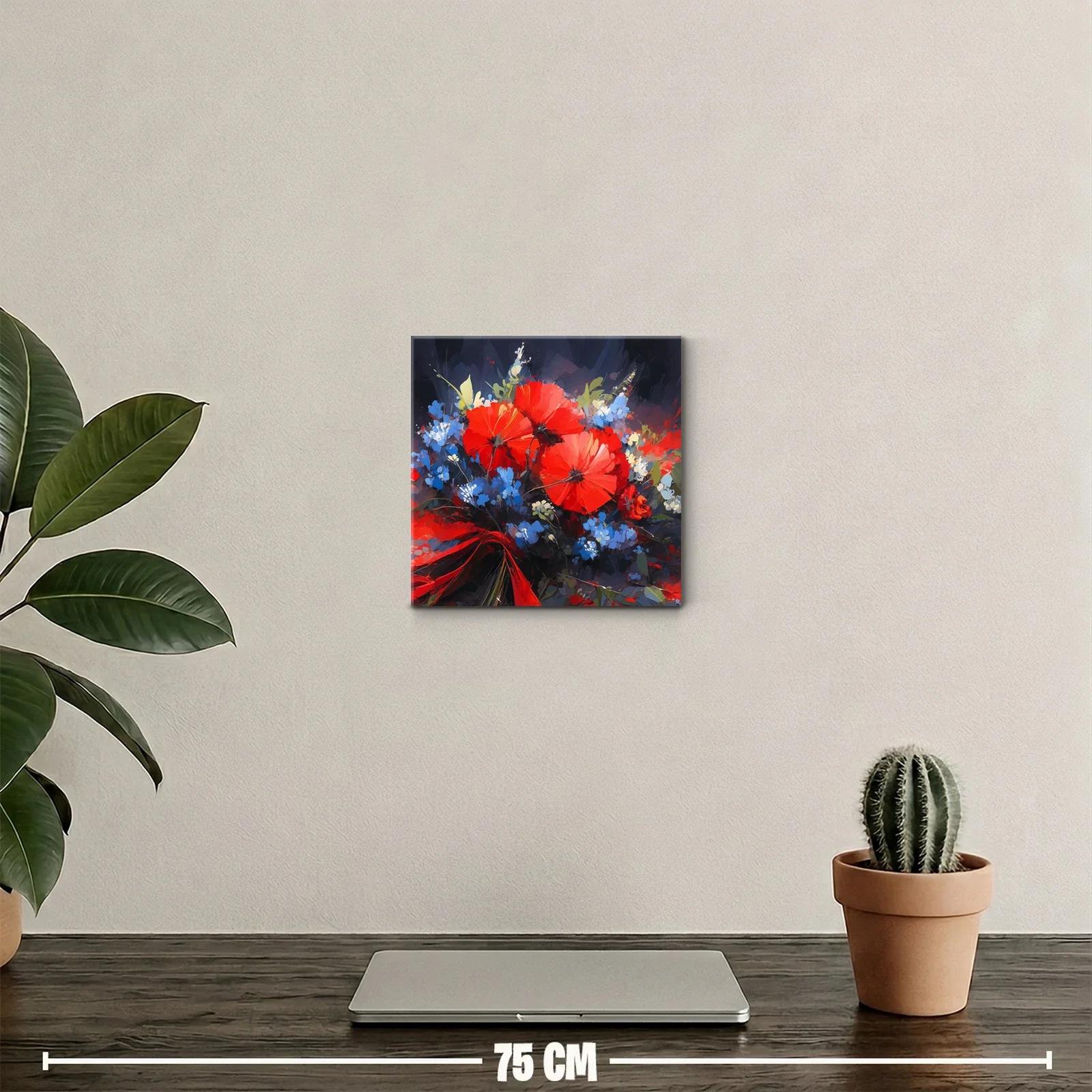 Llamativo ramo floral con amapolas rojas y flores azules — miniatura 2