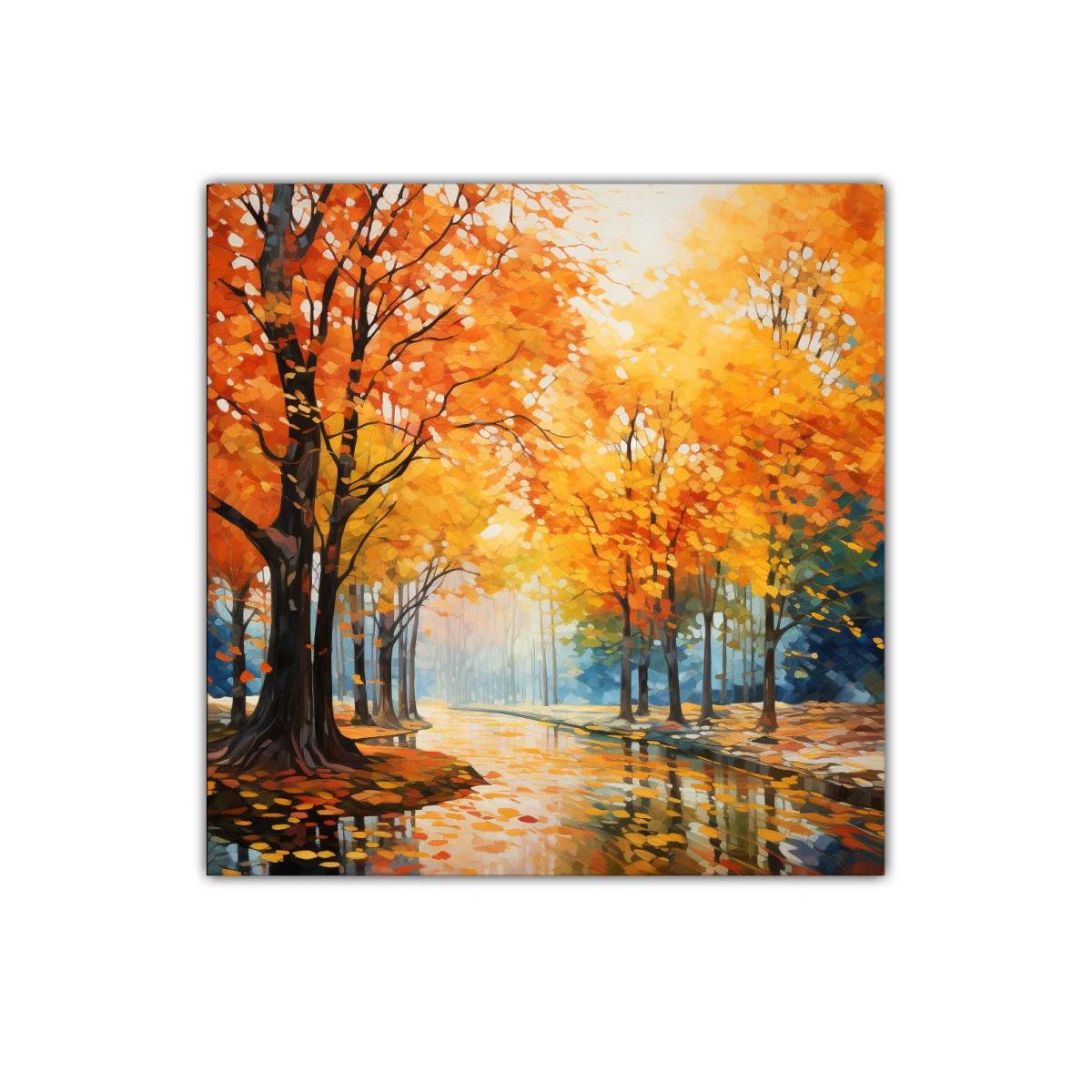 Paisaje otoñal con árboles y reflejos dorados — imagen principal