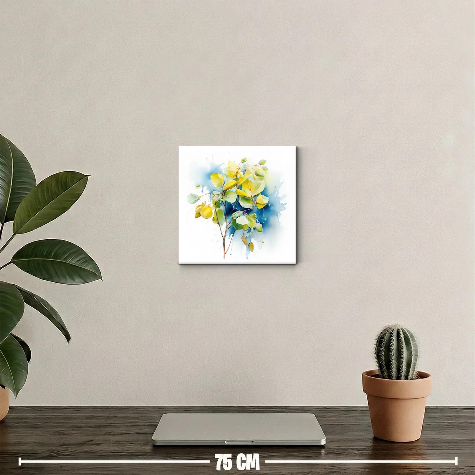 Cuadro decorativo con rama y hojas en tonos verdes y amarillos — miniatura 2