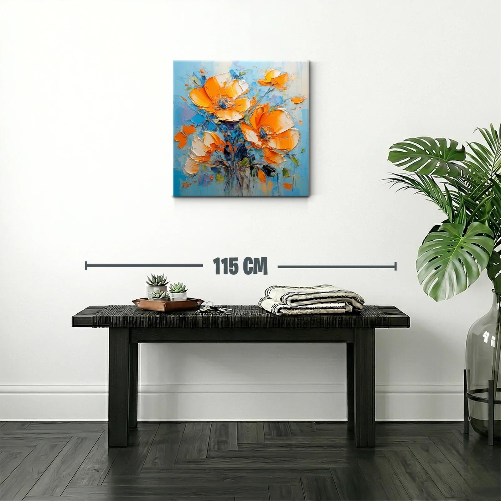 Impresionante cuadro de flores en tonos naranja y azul — miniatura 2