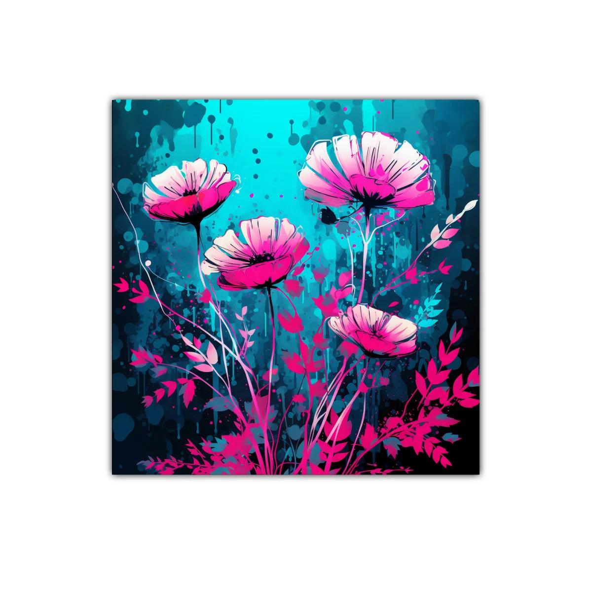 Flores vibrantes en contraste turquesa y magenta