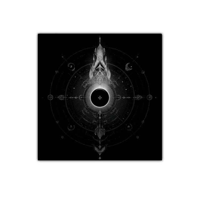 Mandala cósmico en blanco y negro de estilo místico