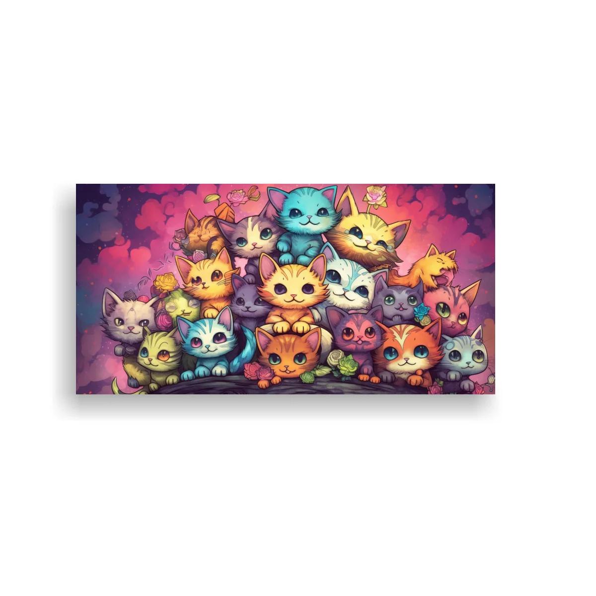 Cuadro grupo de gatitos de colores con mariposas