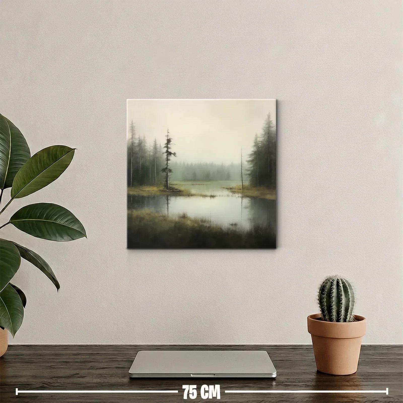 Paisaje Brumoso con Lago y Árboles Silvestres — miniatura 2