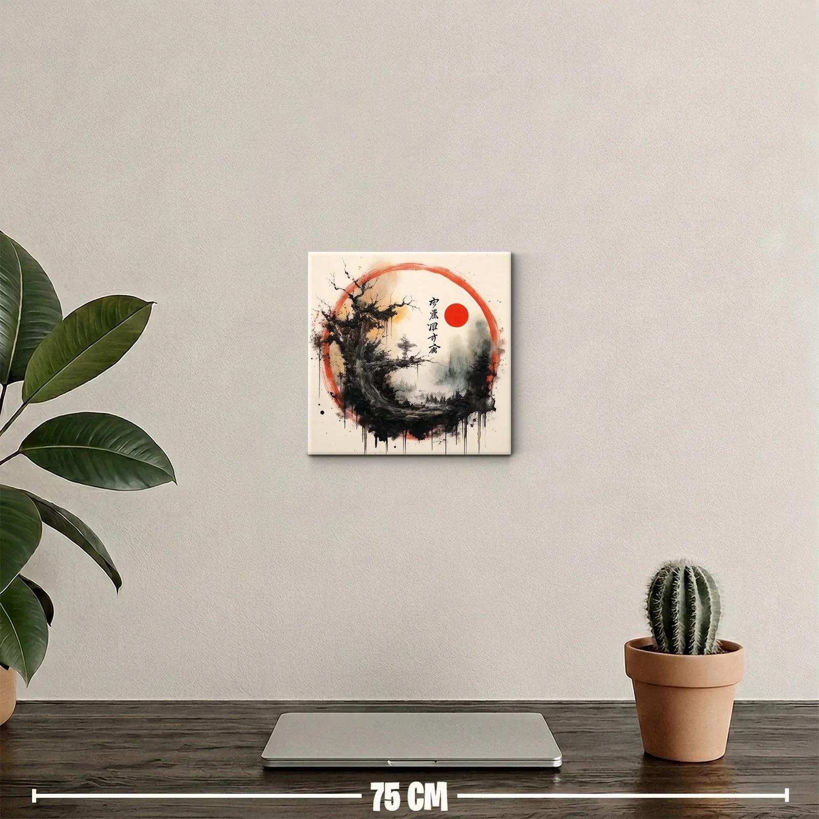 Cuadro decorativo con paisaje oriental y sol rojo brillante — miniatura 2