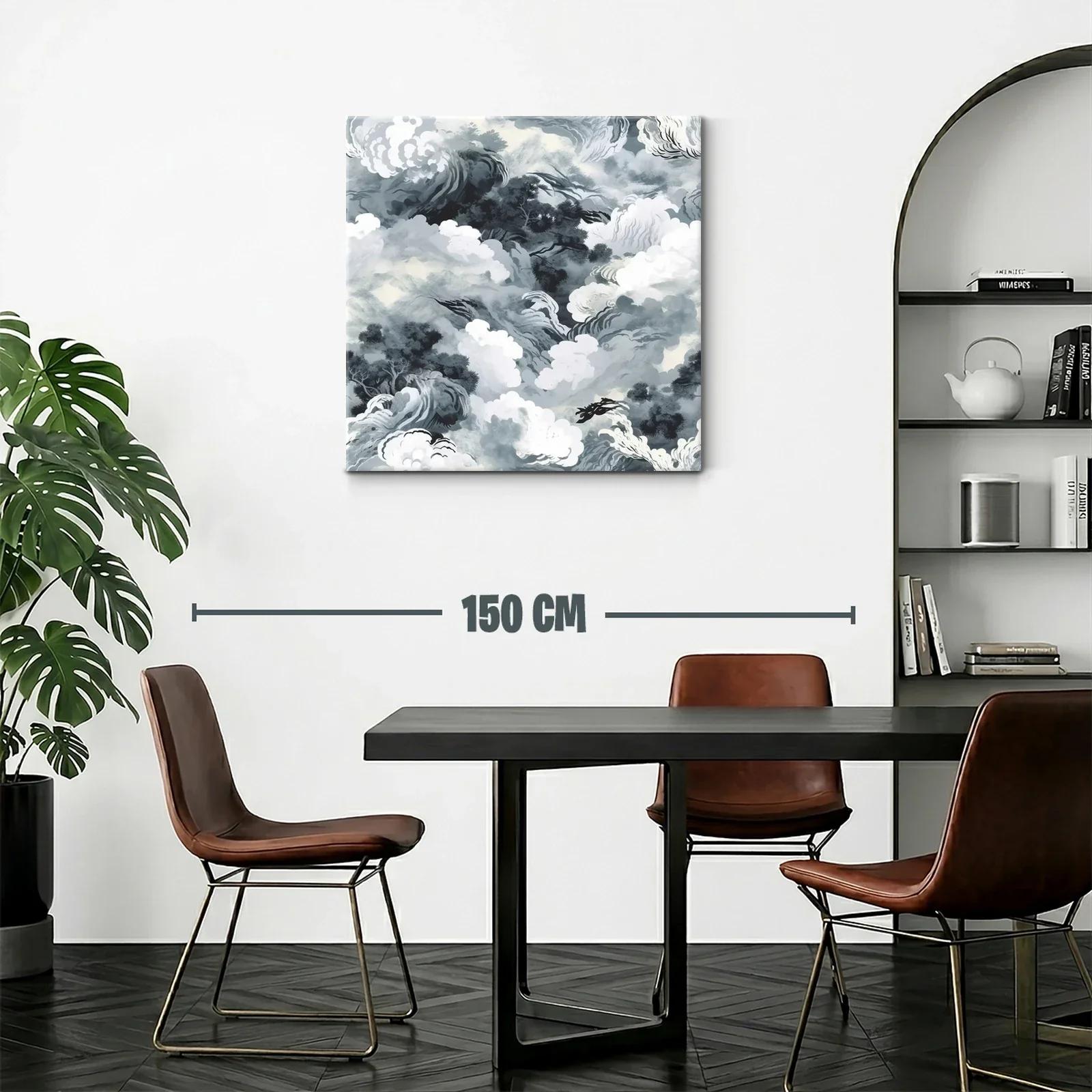 Cuadro abstracto con formas de nubes y árboles en tonos grises — miniatura 2