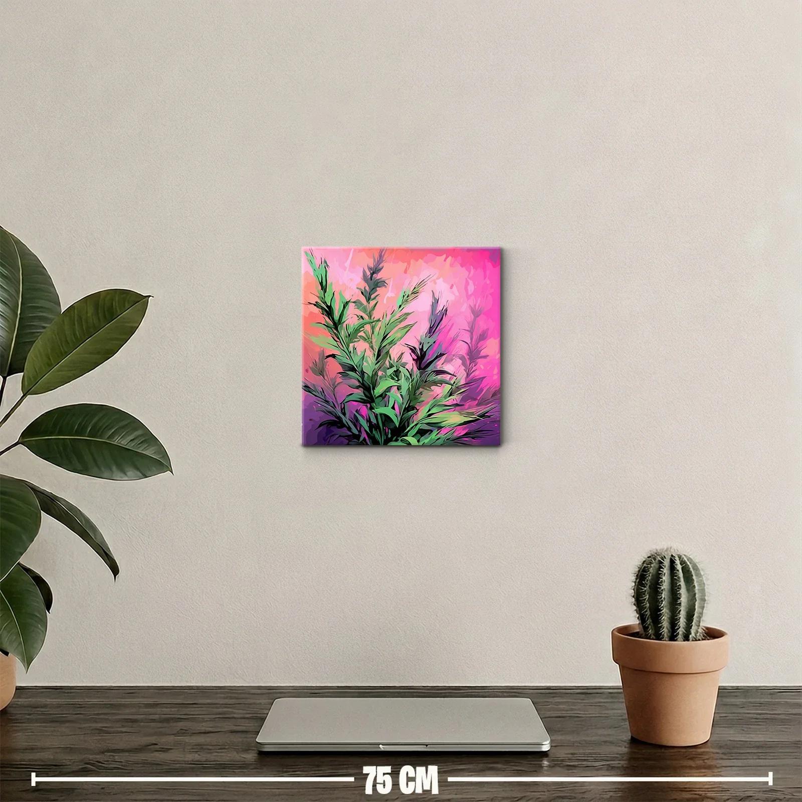 Cuadro decorativo de follaje vibrante en tonos rosas y verdes — miniatura 2
