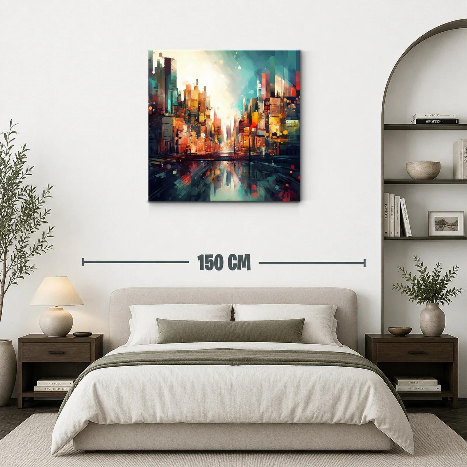 Cuadro urbano con luces vibrantes y reflejos intensos — miniatura 3