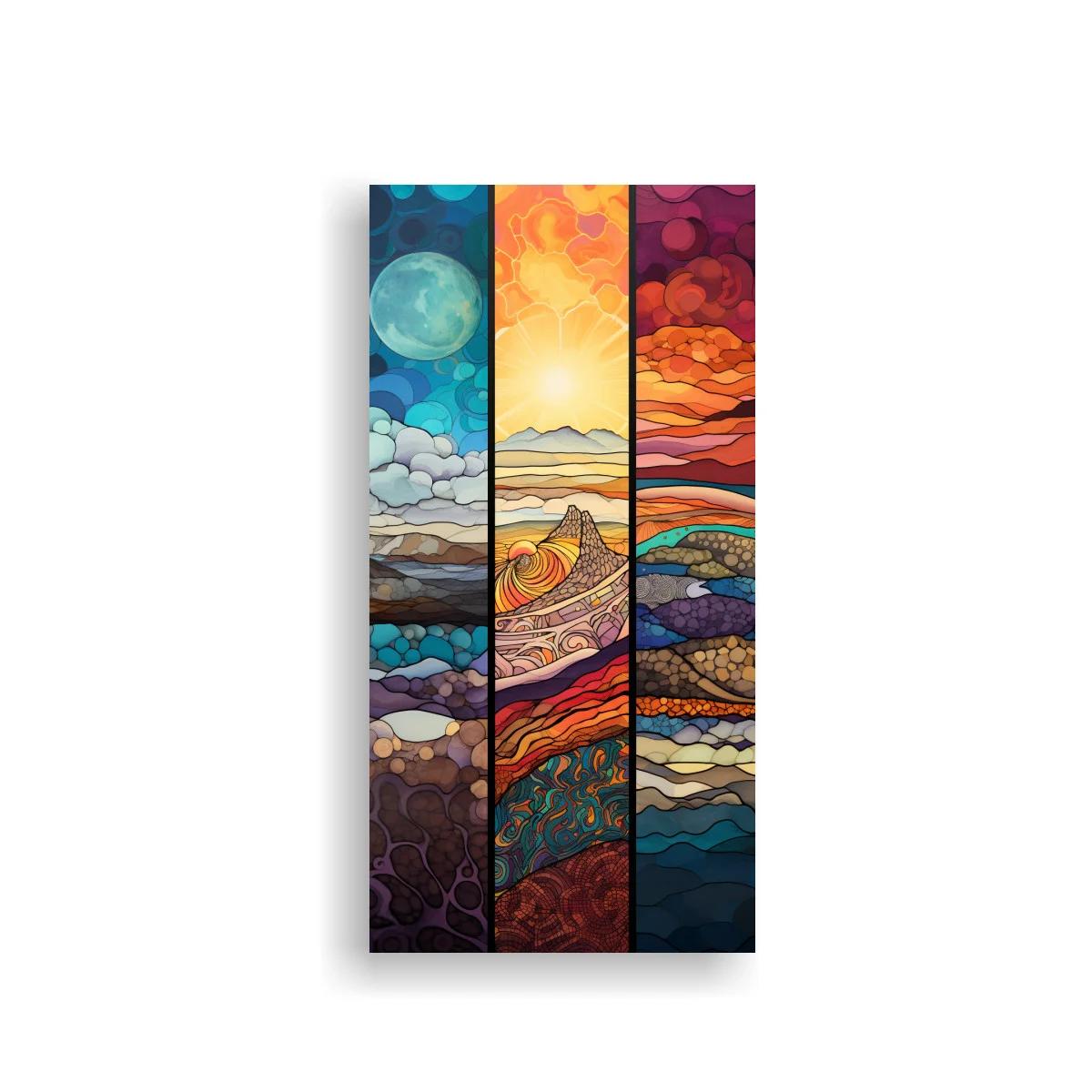 Cuadro paisaje abstracto de colinas con sol y luna — imagen principal
