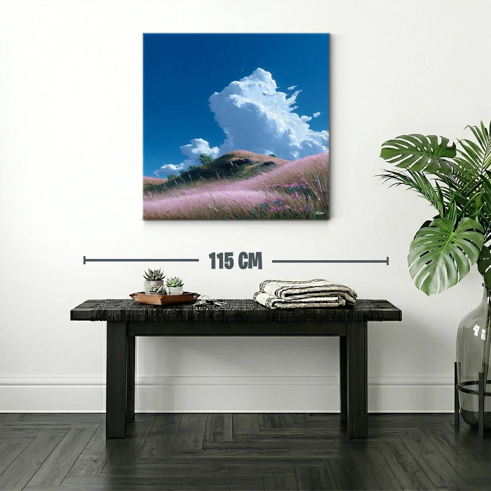 Paisaje sereno con pradera y nubes blancas en cielo azul — miniatura 2