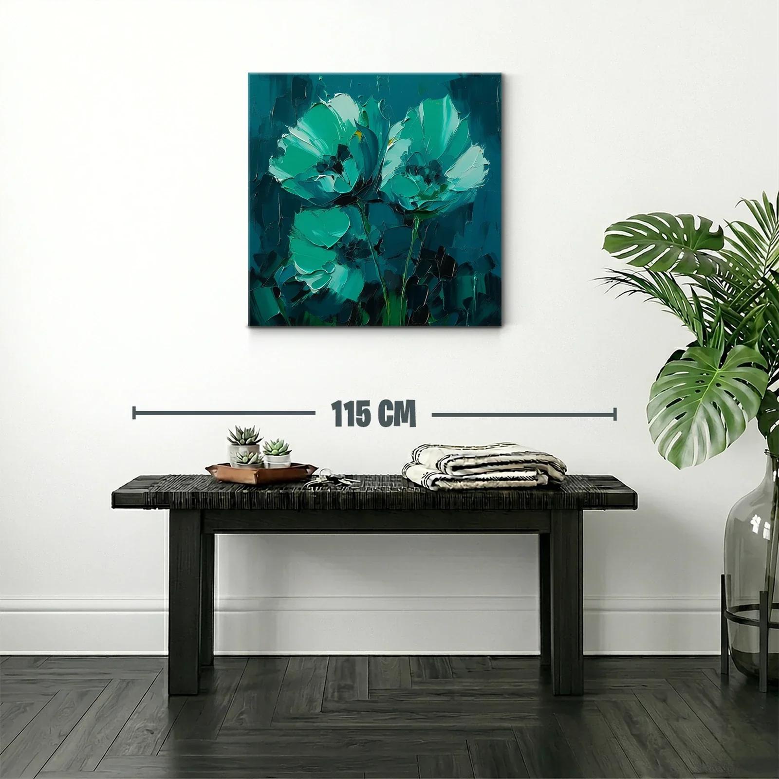 Cuadro floral pintura moderna en tonos verdes y azules — miniatura 2