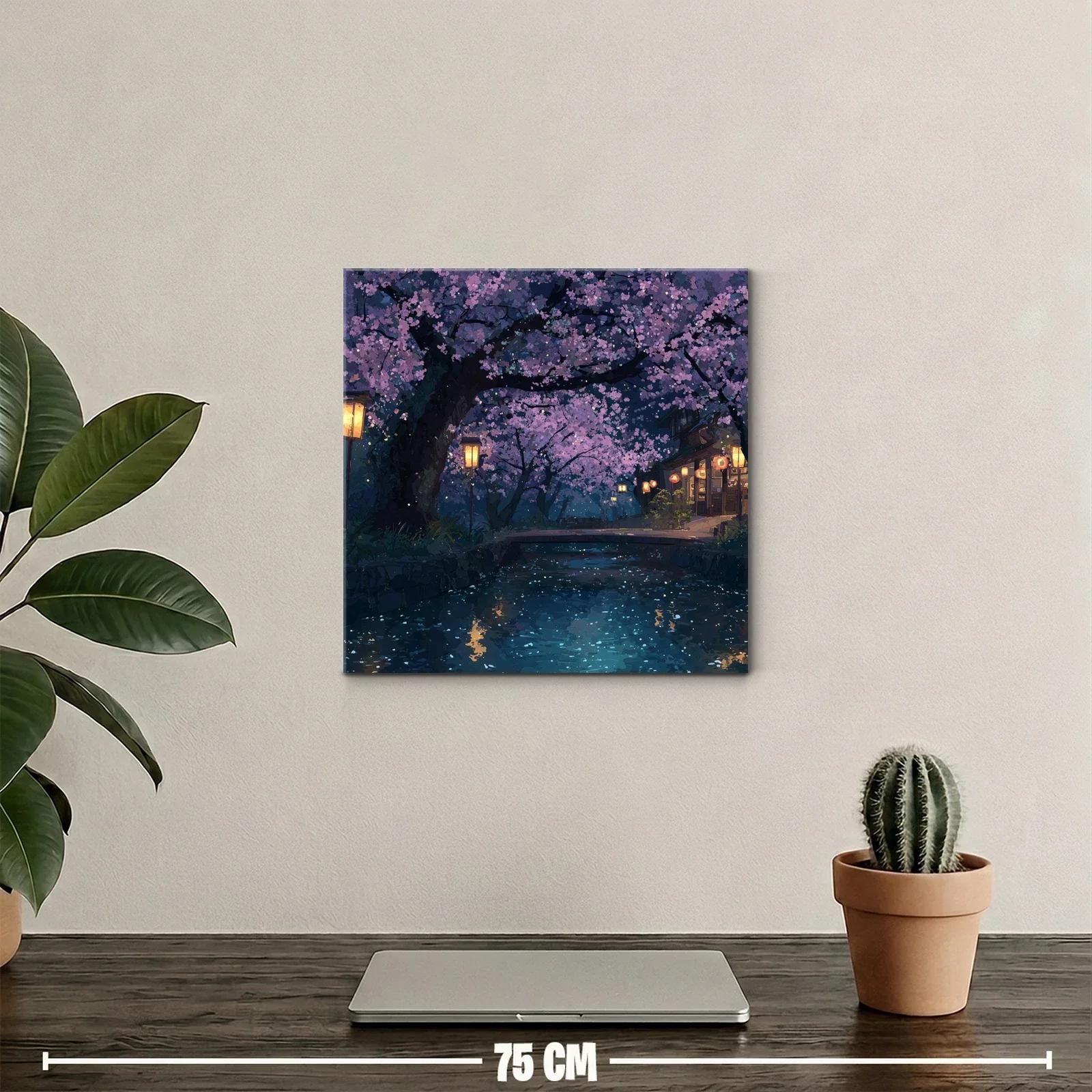 Noche mágica bajo cerezos en flor junto al río — miniatura 2