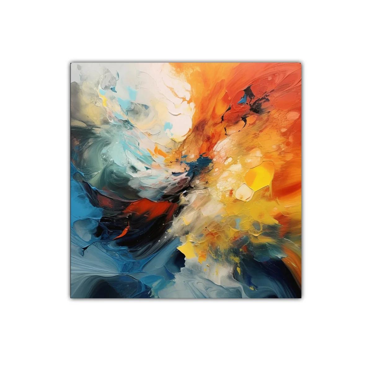 Cuadro abstracto con explosión de colores cálidos y fríos