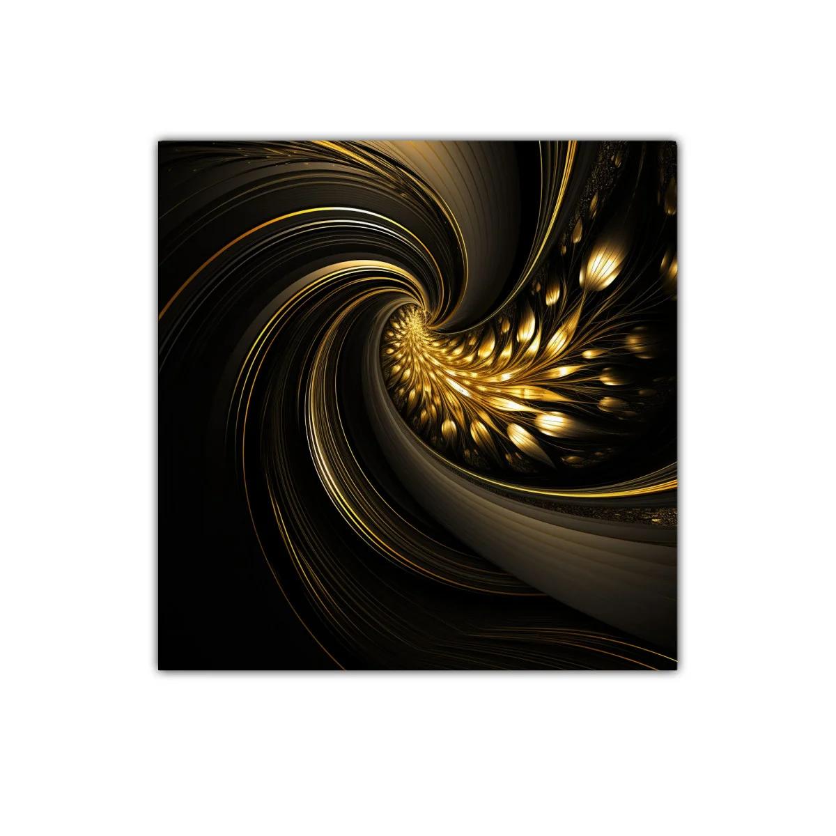Cuadro decorativo con espiral dorada y negro elegante