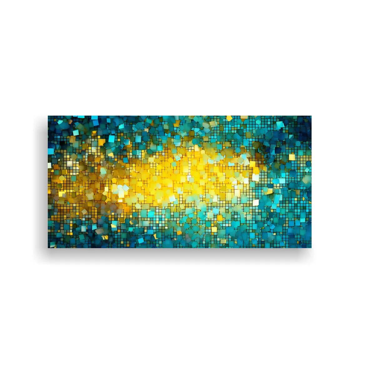 Cuadro mosaico abstracto luminoso con franja dorada