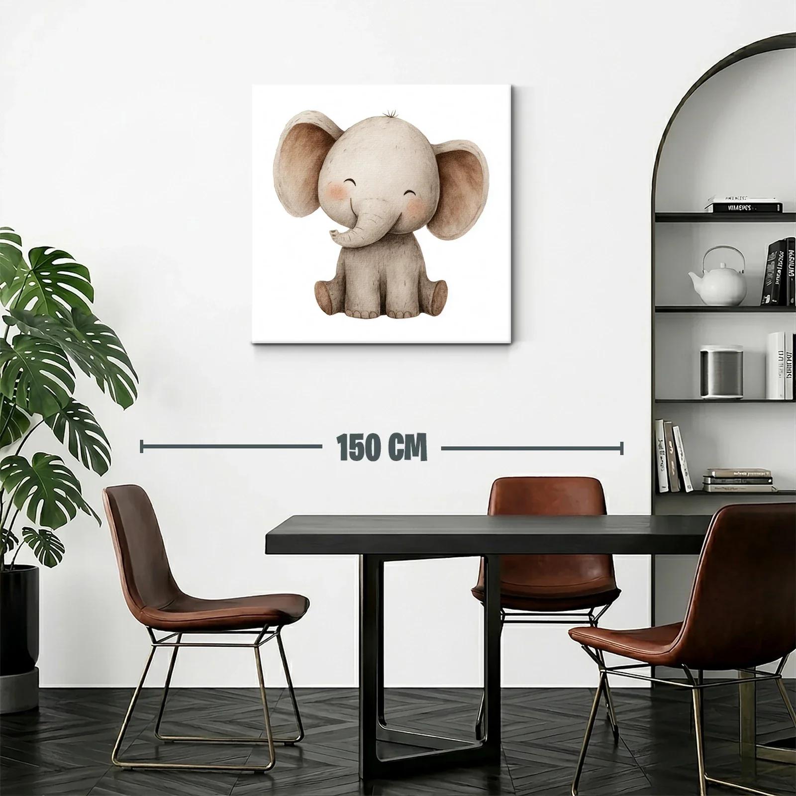 Cuadro infantil elefante adorable con tonos neutros suaves — miniatura 2