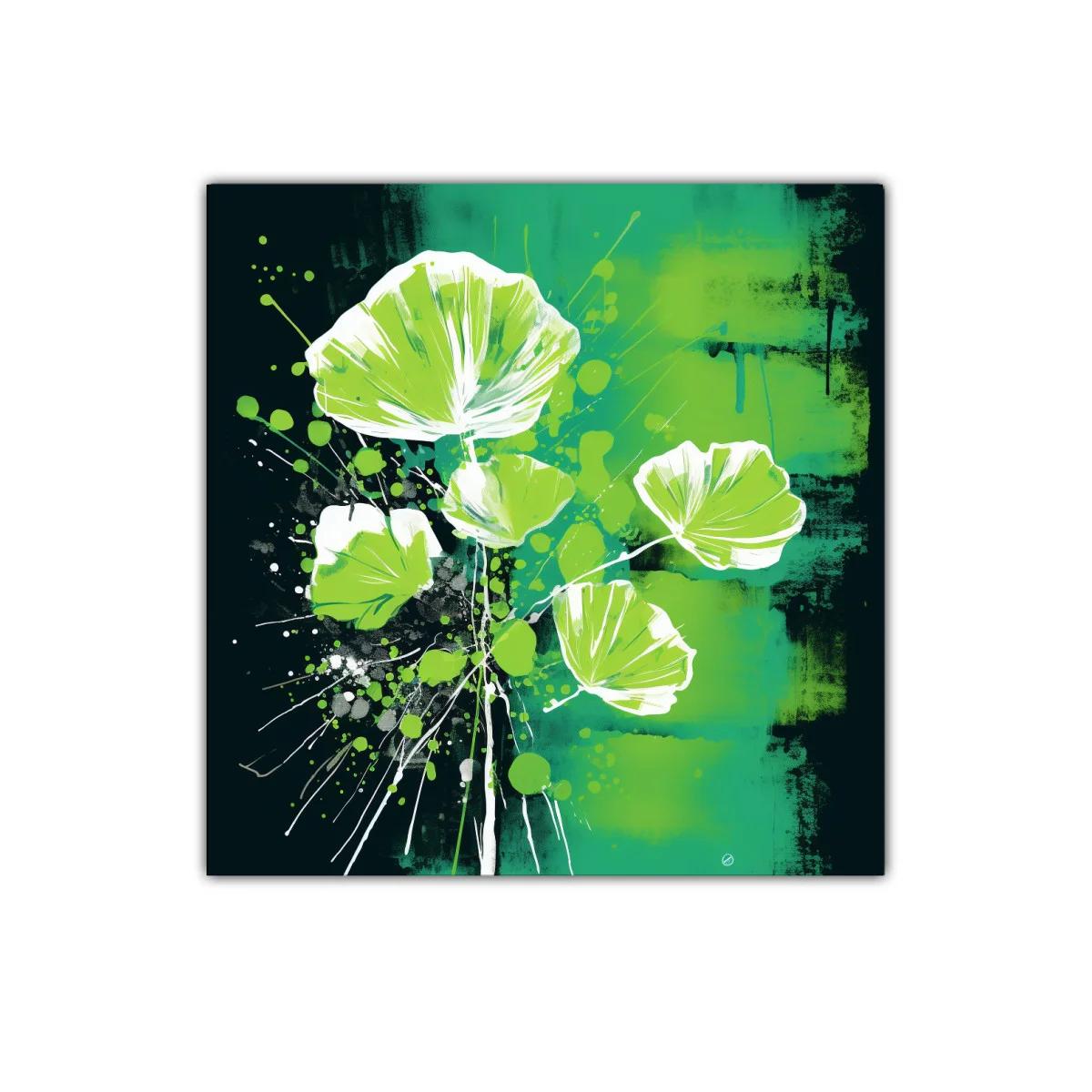 Cuadro decorativo con hojas verdes y diseño abstracto dinámico — imagen principal