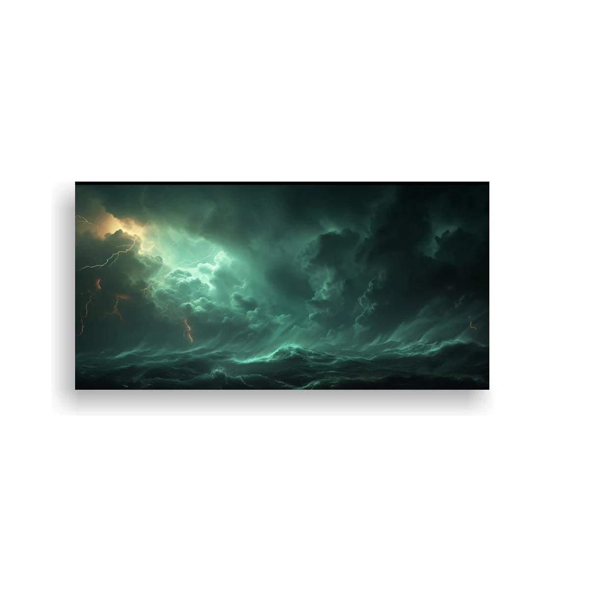 Cuadro tormenta sobre el mar con relámpagos