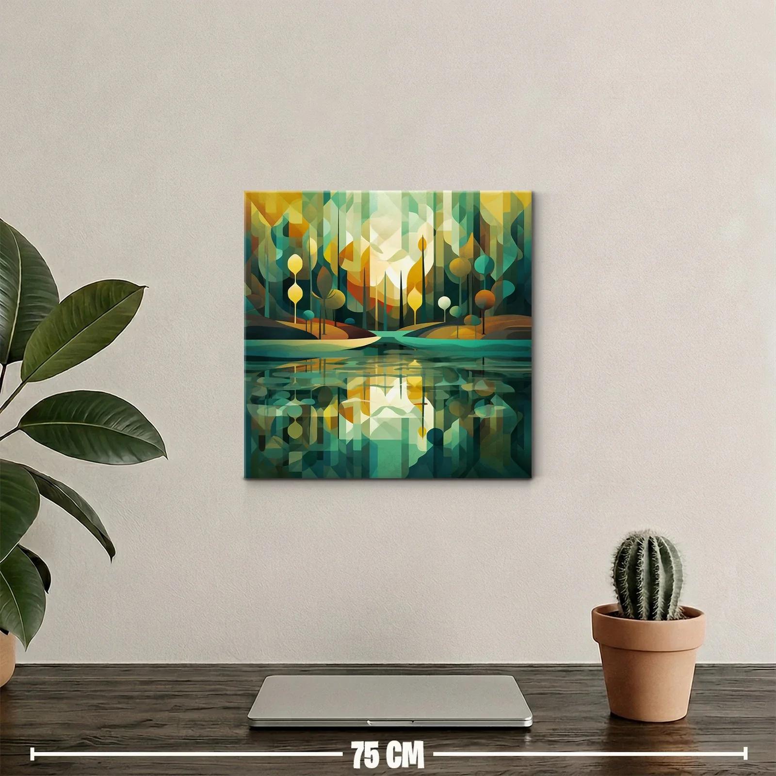 Paisaje abstracto con reflejos en tonos verdes y dorados — miniatura 2