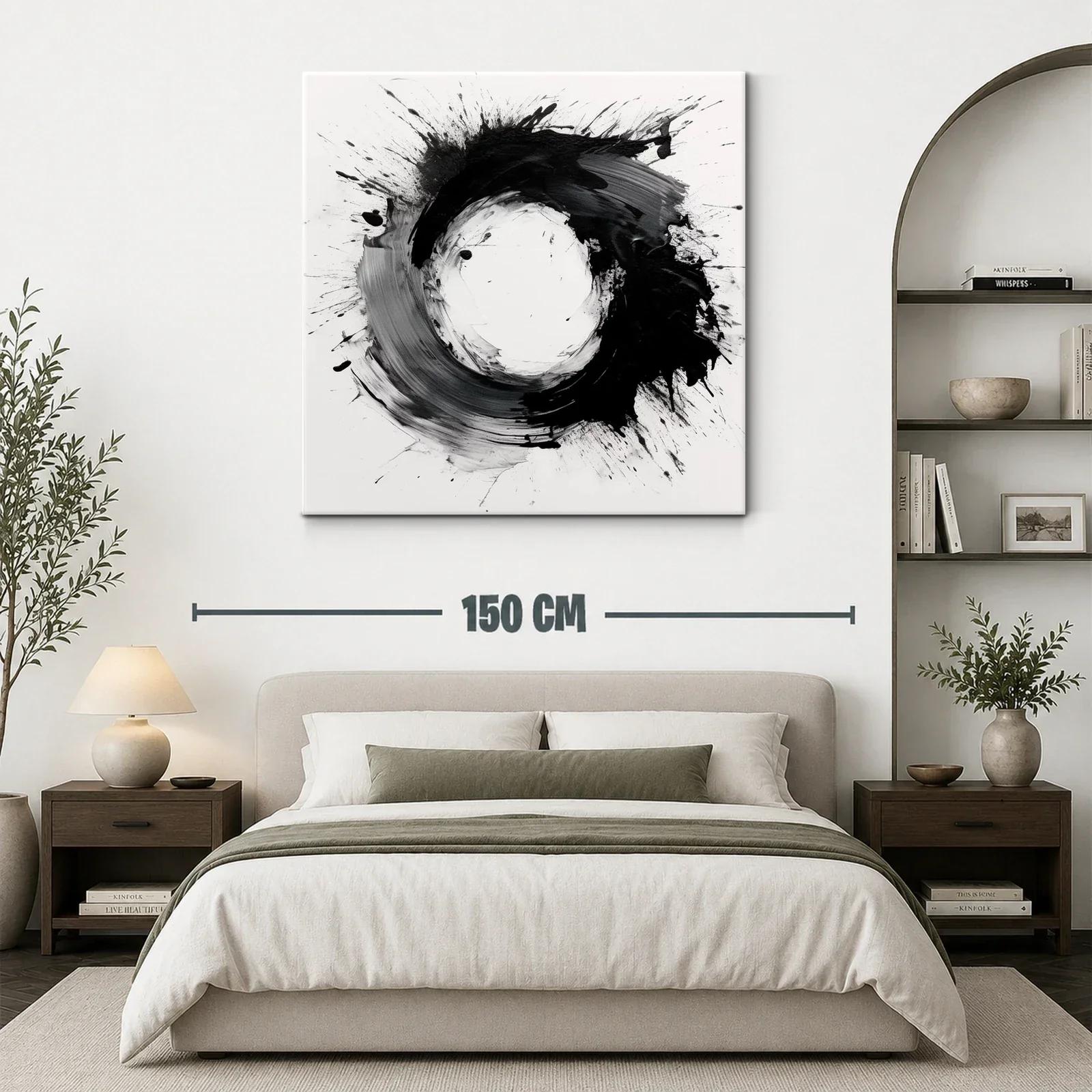 Cuadro abstracto con formas circulares en blanco y negro — miniatura 3