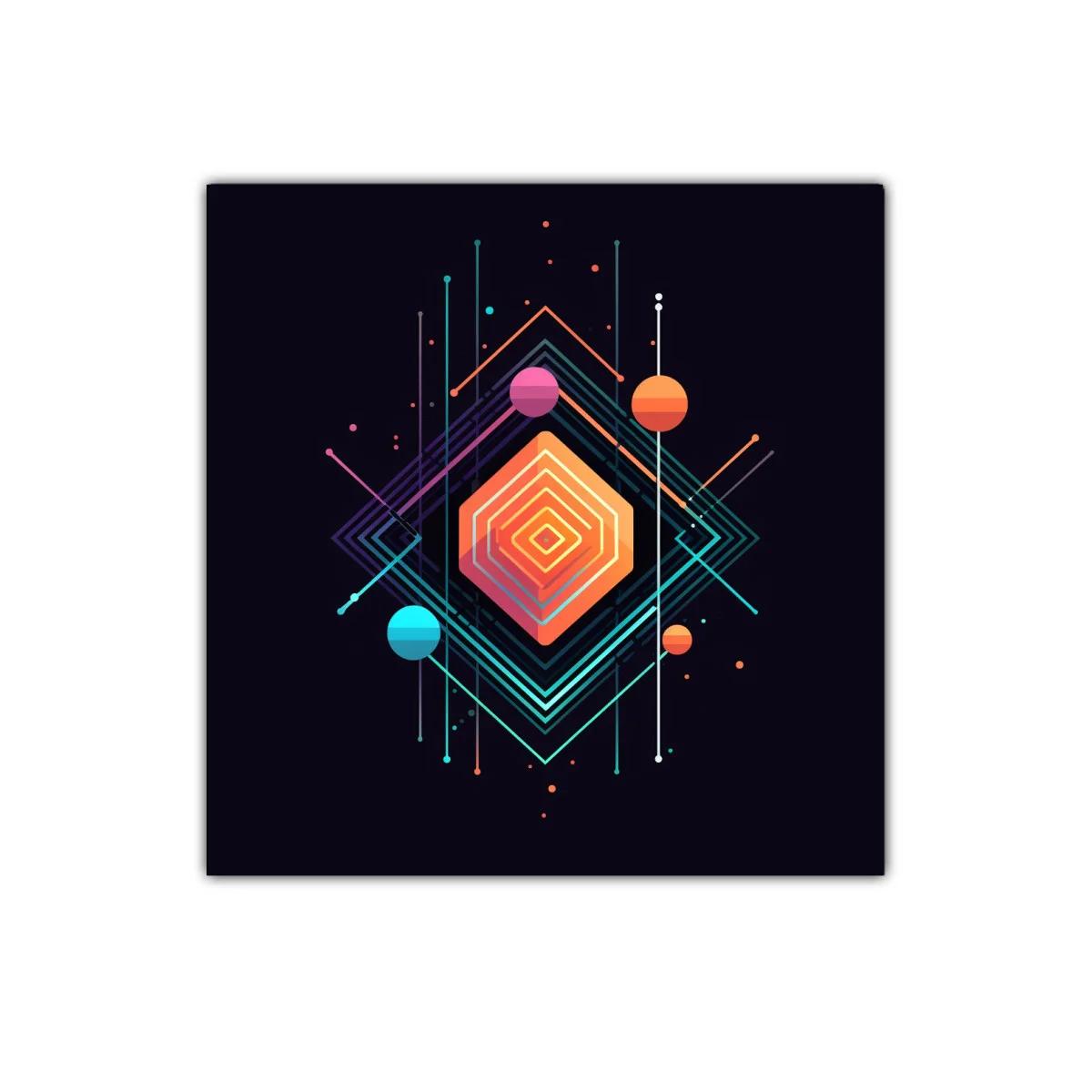 Composición geométrica con formas y líneas en tonos vibrantes — imagen principal