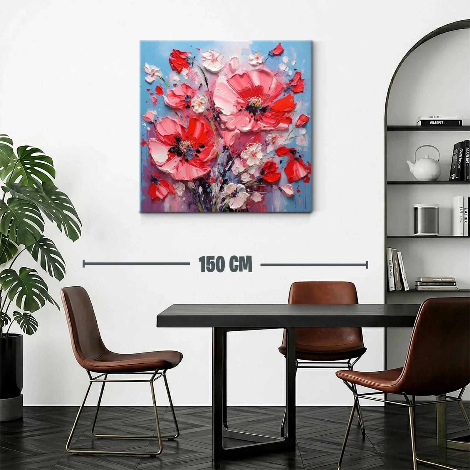 Cuadro con intenso ramo floral en vibrantes tonos rojos y rosas — miniatura 2