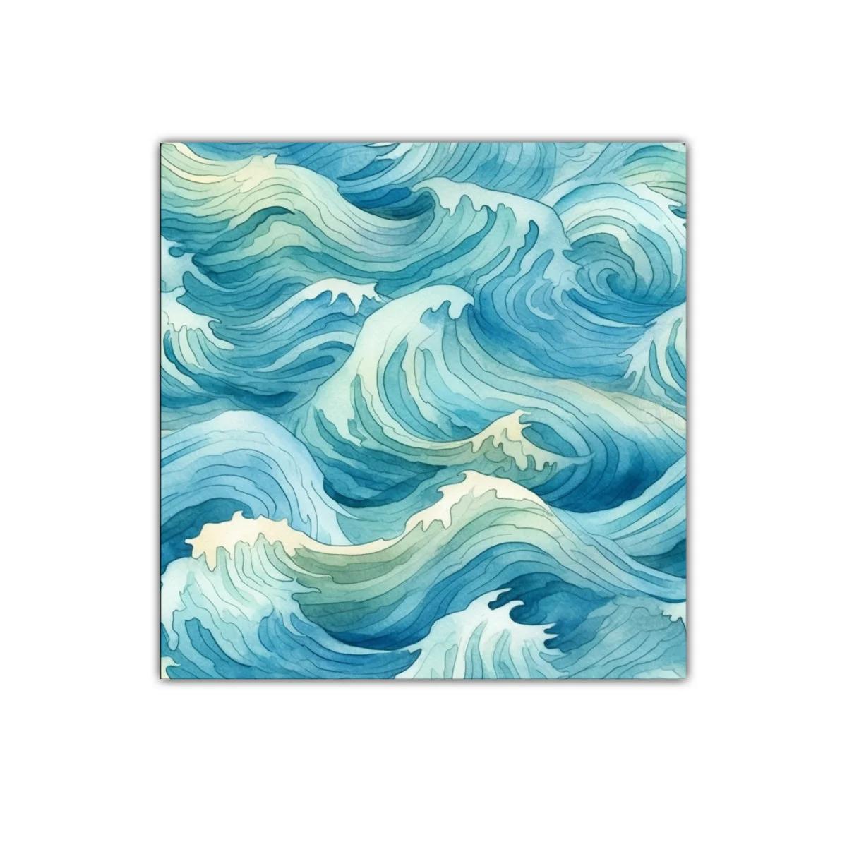 Cuadro decorativo con ondas marinas en tonos azules y verdes — imagen principal