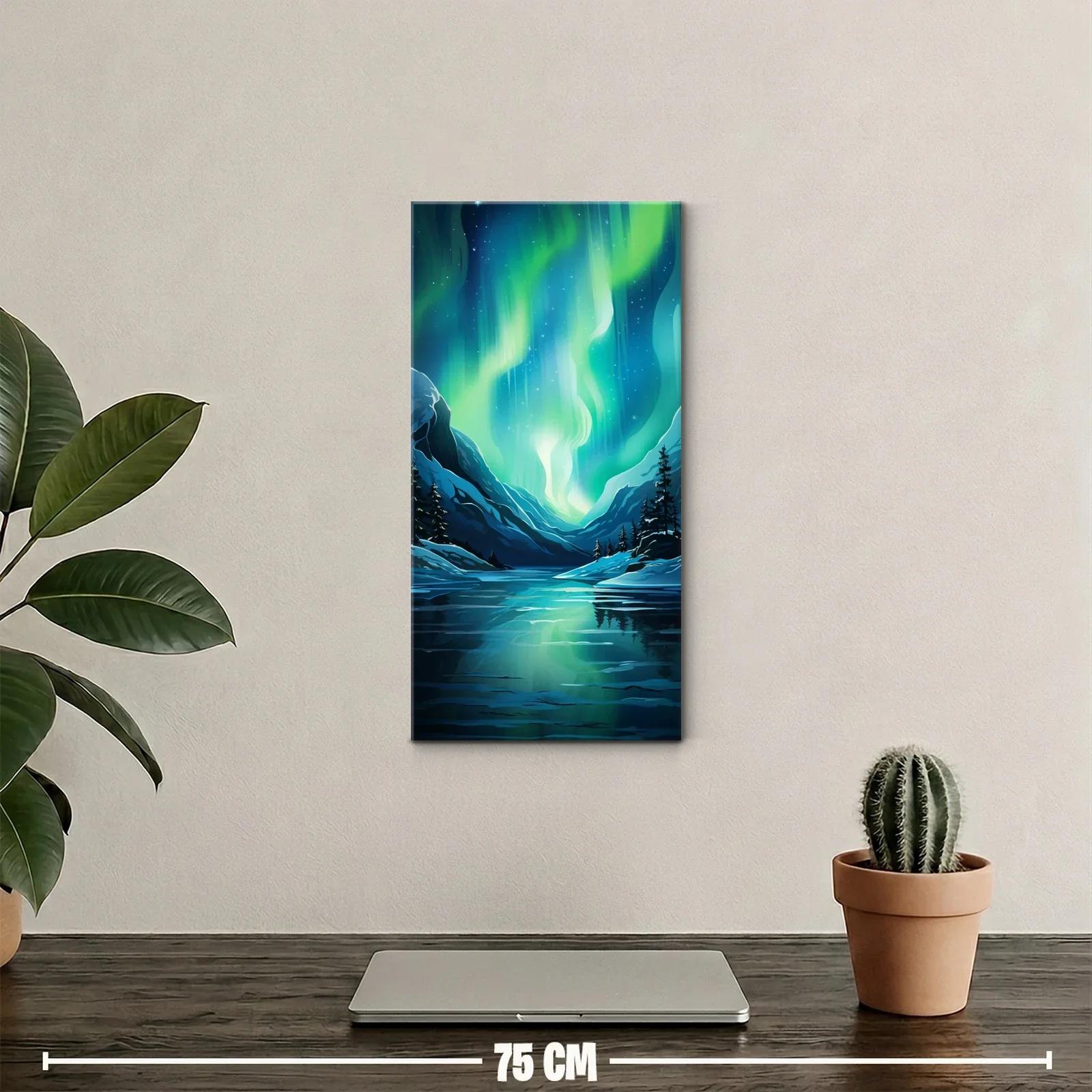 Cuadro aurora boreal con pinos oscuros — miniatura 2