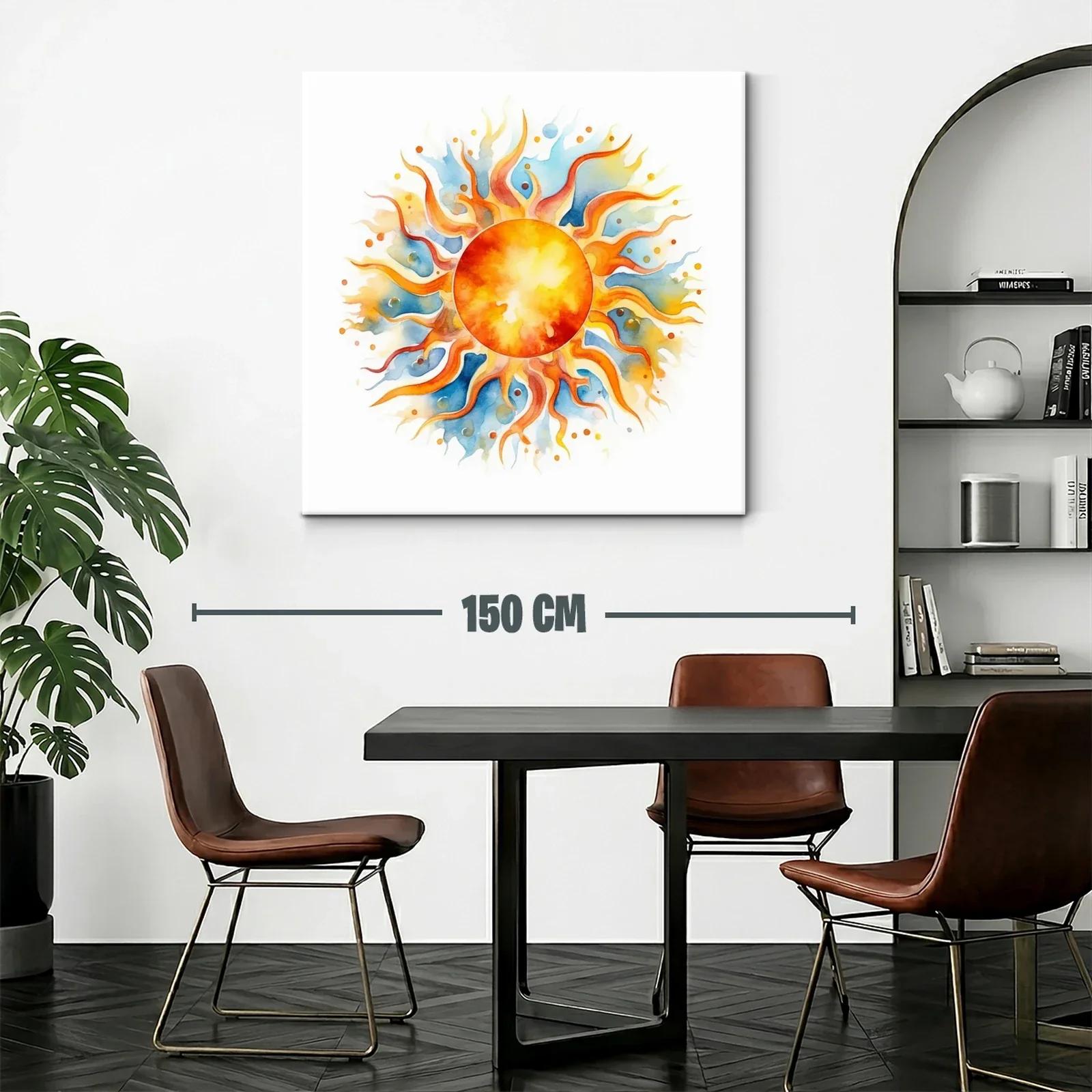 Sol radiante con flamas naranjas y tonos azules de acuarela — miniatura 2